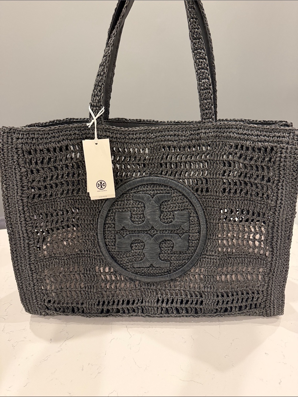 Tory Burch Black Crochet Logo Tote